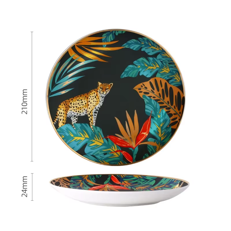 Service de vaisselle coloré forêt Animal Design assiette plateau à Steak plat vaisselle en céramique 10 pouces plat cadeau de noël or