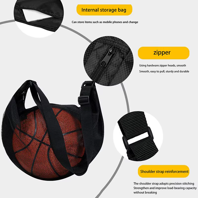 Sac de rangement de sport avec fermeture éclair et poche en filet pour un facile transport de balles
