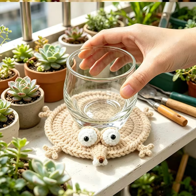 Sous-verres en crochet faits main avec des animaux mignons