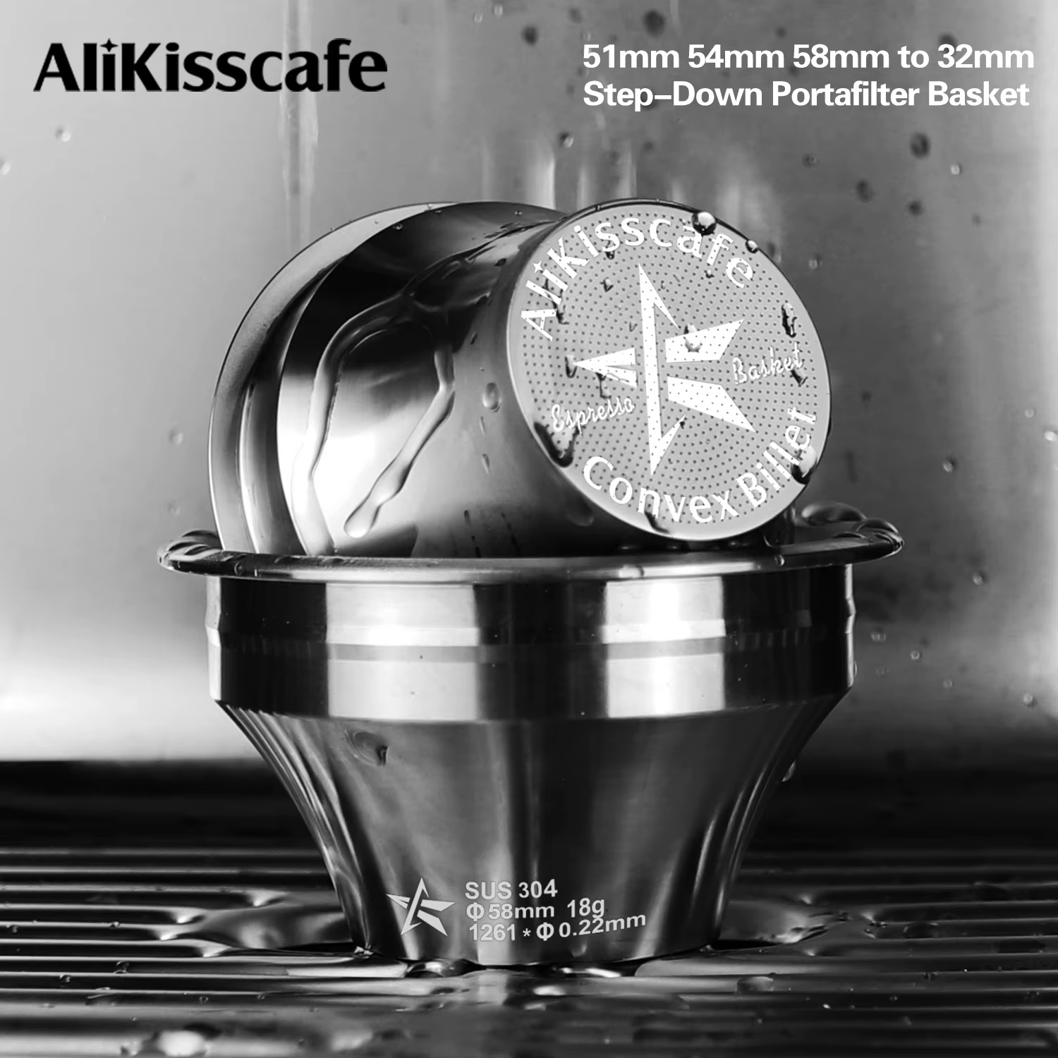 Alikisscafe Step Down Portafilter Basket Precision Variable Diameter 51mm 54mm 58mm Convex Billet Barista Espresso