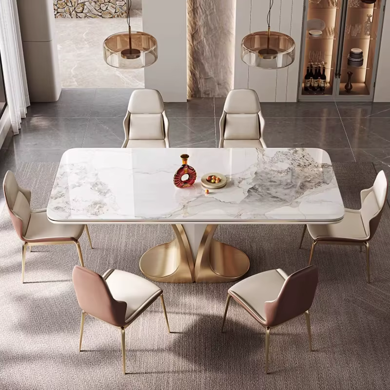 Ensemble de table à manger rectangulaire en ardoise pour 6 personnes