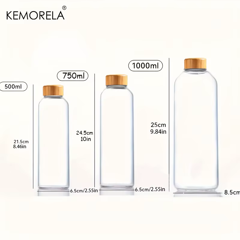 1 bouteille en verre borosilicate avec couvercles en bambou