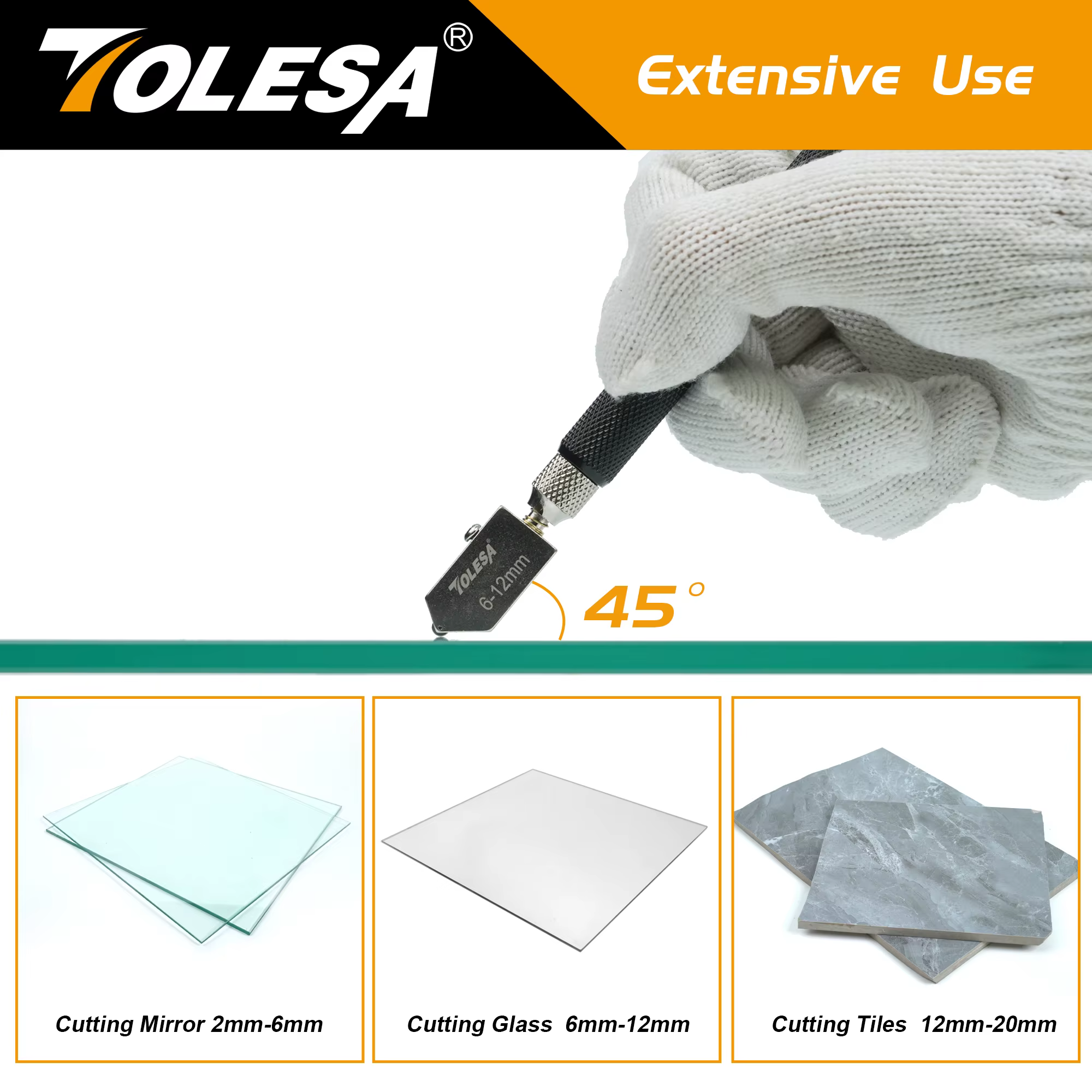 TOLESA Kits de coupe-verre 2 mm-20 mm, outil de coupe du verre avec alimentation et boîte à huile aotomatique, coupe-verre pour miroirs/carreaux/mosaïque