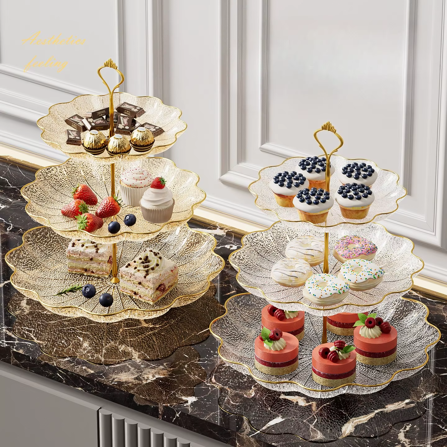 Plateau à fruits en feuille de lotus à 2/3 étages