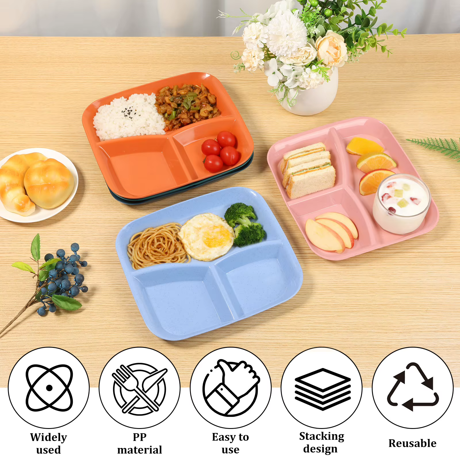 Assiette compartimentée en plastique réutilisable