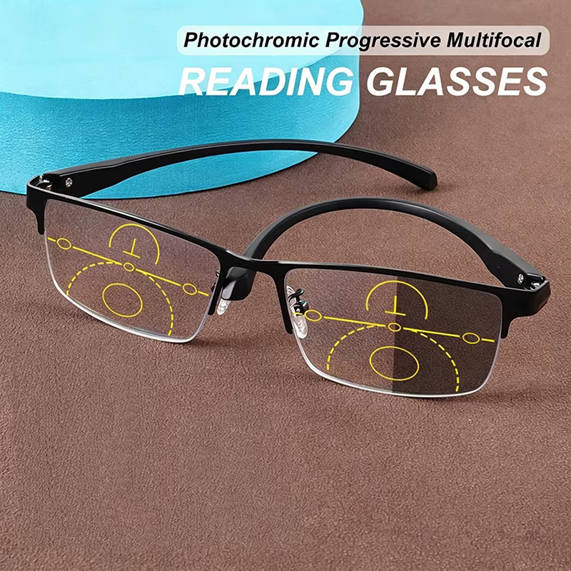 Lunettes de lecture multifocales photochromiques pour hommes avec fonctions de vision de près et de loin, zoom intelligent et verres anti-lumière bleue