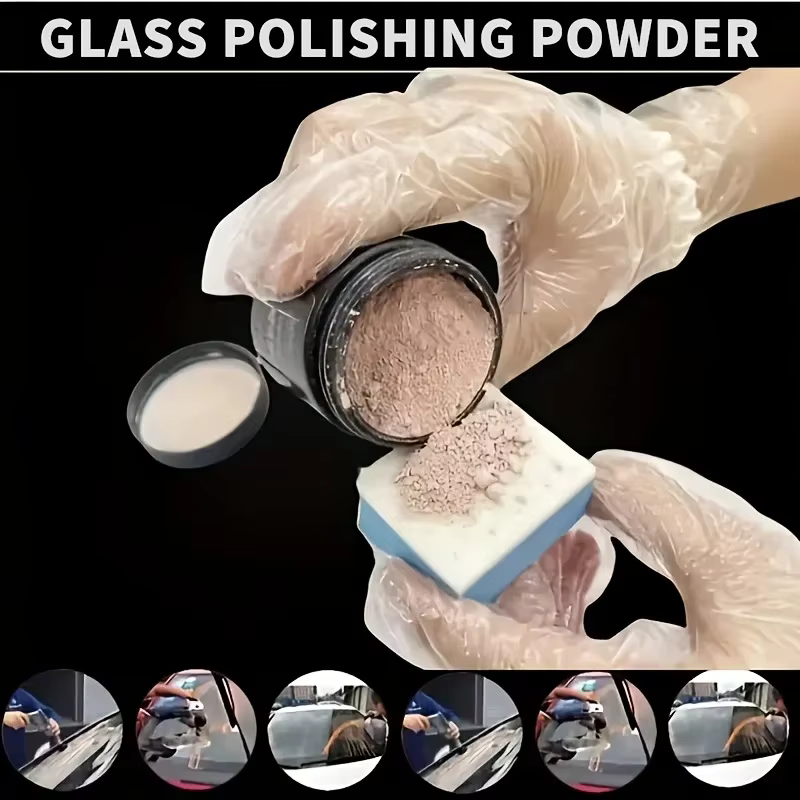 Poudre de polissage avancée pour verre - Élimine les rayures et les taches, polissage rapide, améliore la clarté des pare-brise et des rétroviseurs de voiture