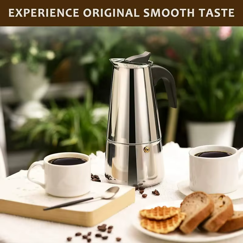Cafetière Moka 6 tasses en acier inoxydable