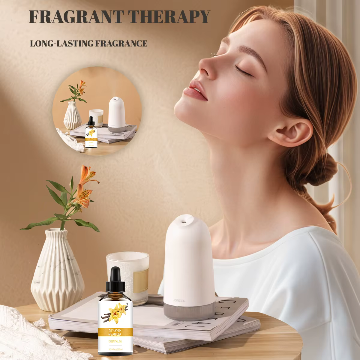 Huile essentielle de vanille NIVAVIN 30ml/60ml/100ml, naturellement extraite, parfum riche, senteur longue durée, idéale pour un usage domestique.