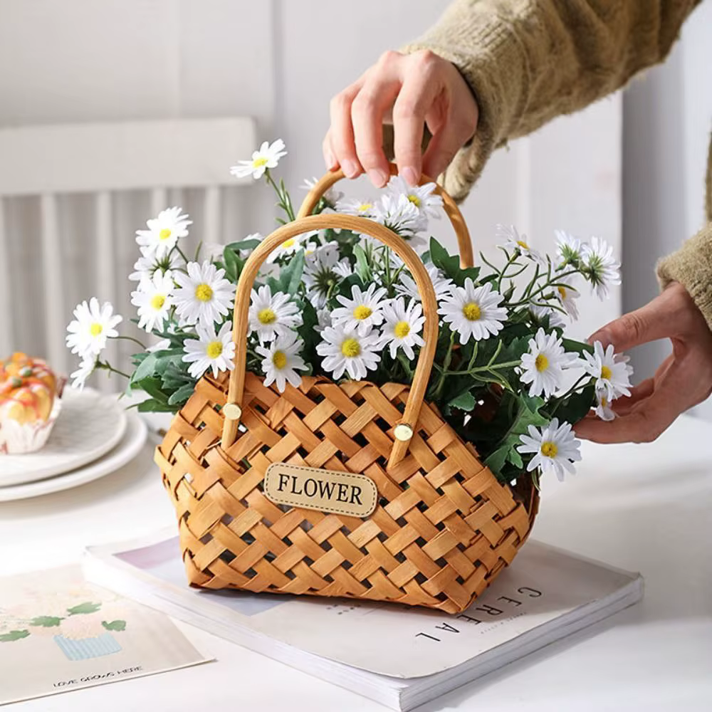 Mir à Fleurs Tissé en Bambou, Fait à la Main, Cache-Pot Décoratif