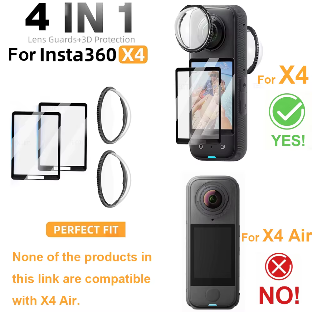 Film en verre trempé pour Insta360 X4 X5, protecteur d'écran, capuchon de protection d'objectif anti-rayures, Kit de protection 360 ° Accessoires pour caméras vidéo