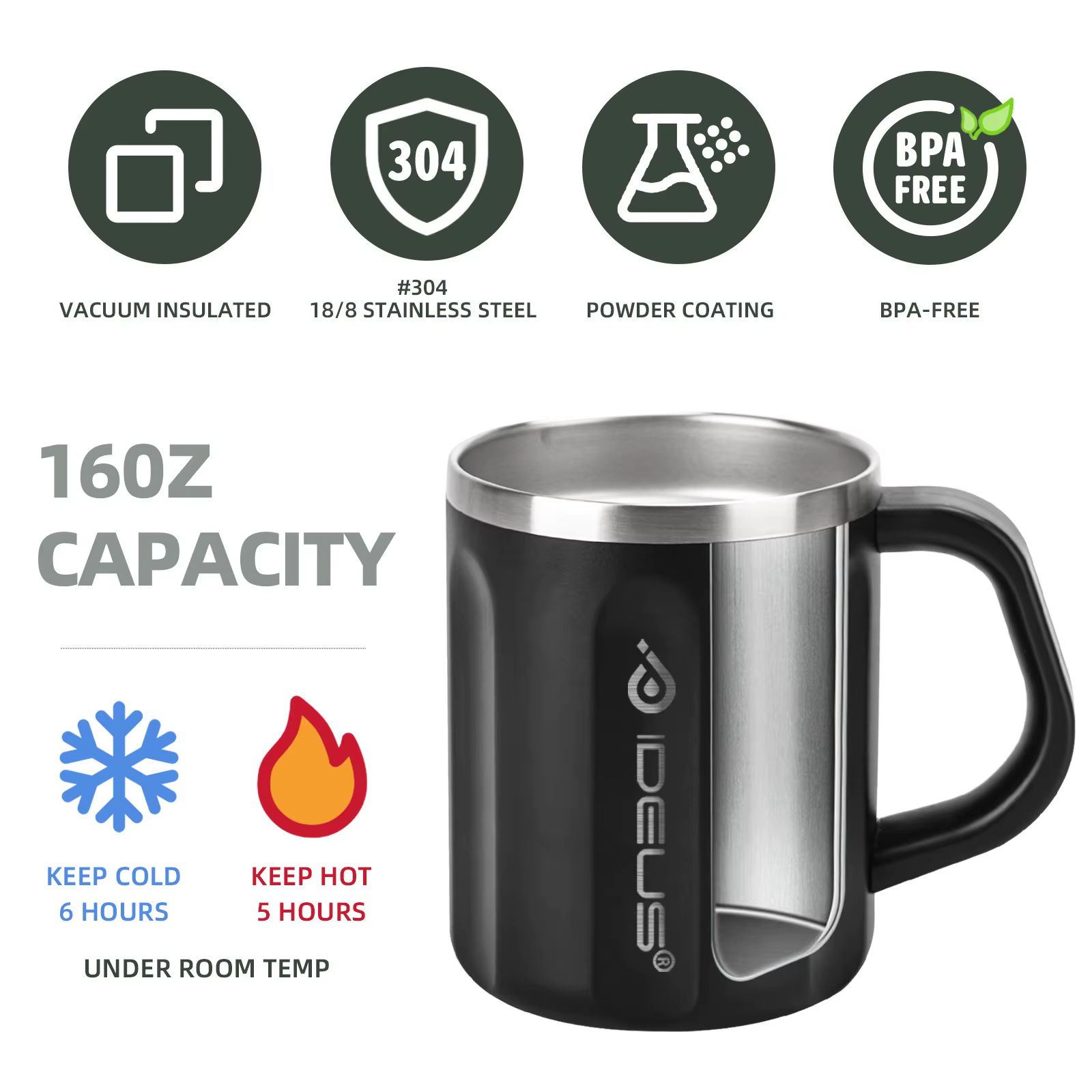 Ideus 304 tasse à café isolée en acier inoxydable