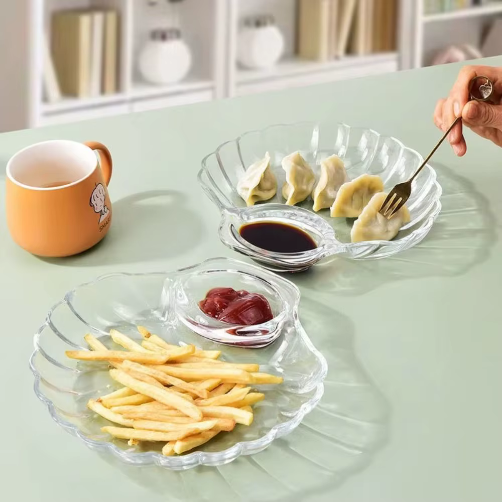 Assiette à boulettes transparente avec disques à vinaigre