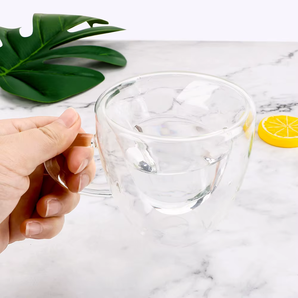 Tasse en verre à Double paroi en forme de cœur d'amour