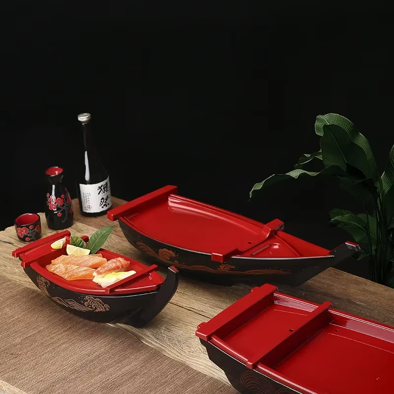 Bateau à Sushi Sashimi noir et rouge