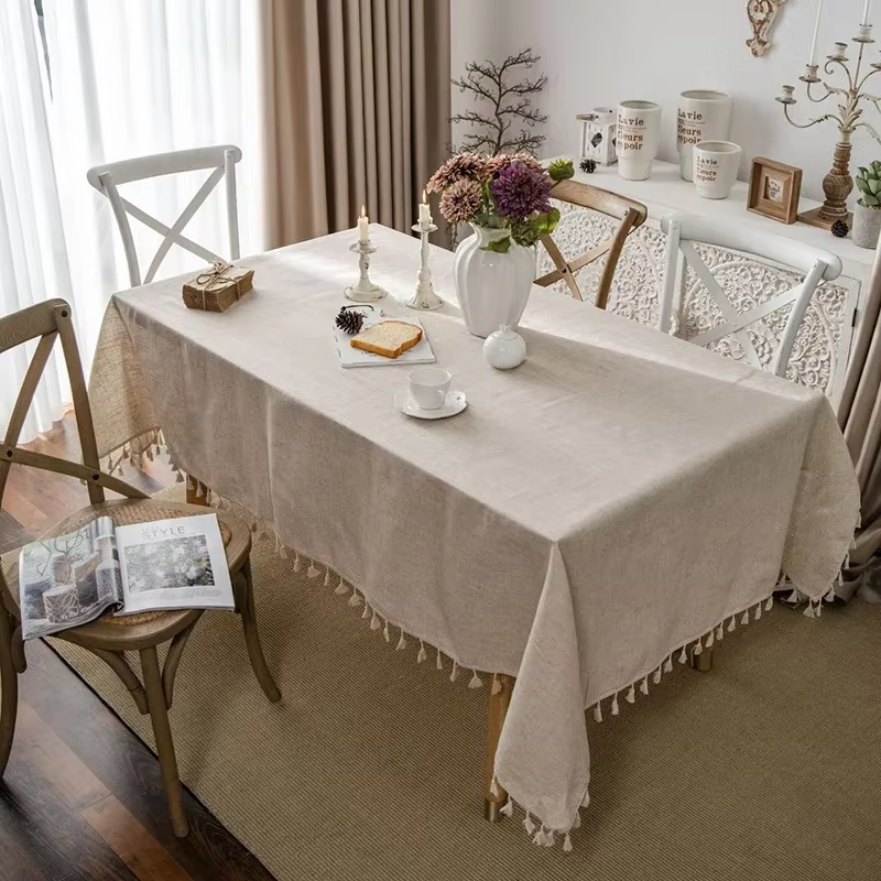 Nappe rectangulaire beige couverture de Table avec gland décoration