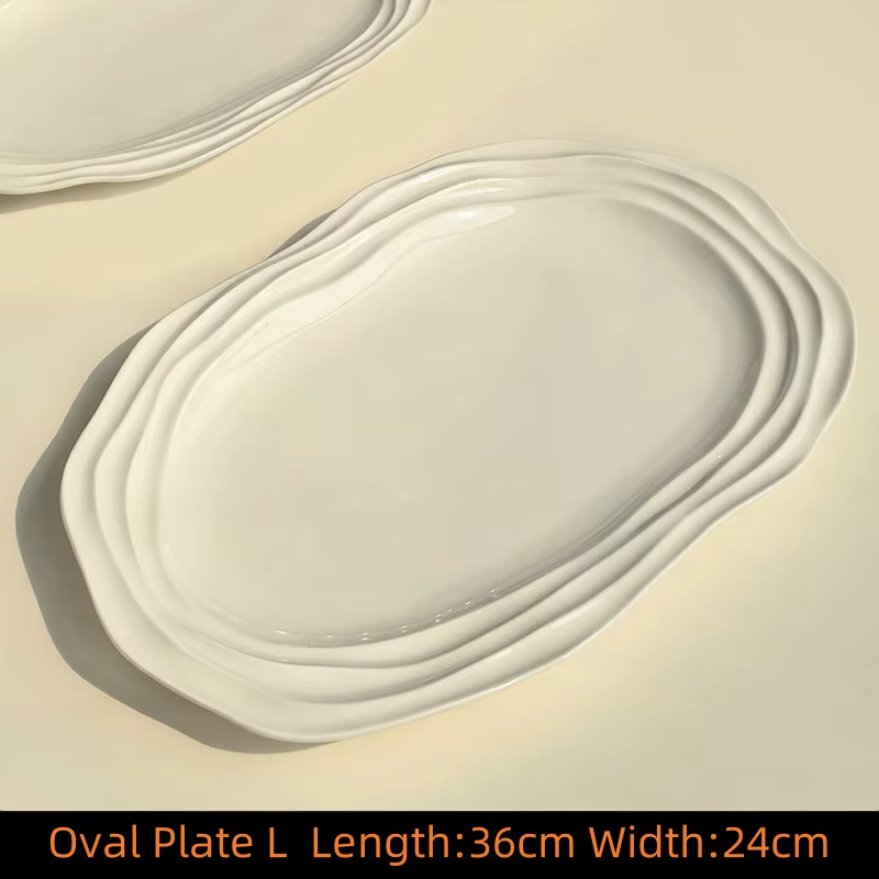 Assiettes ovales en céramique à motif ondulé français – Vaisselle de 12/10/8 pouces pour la maison
