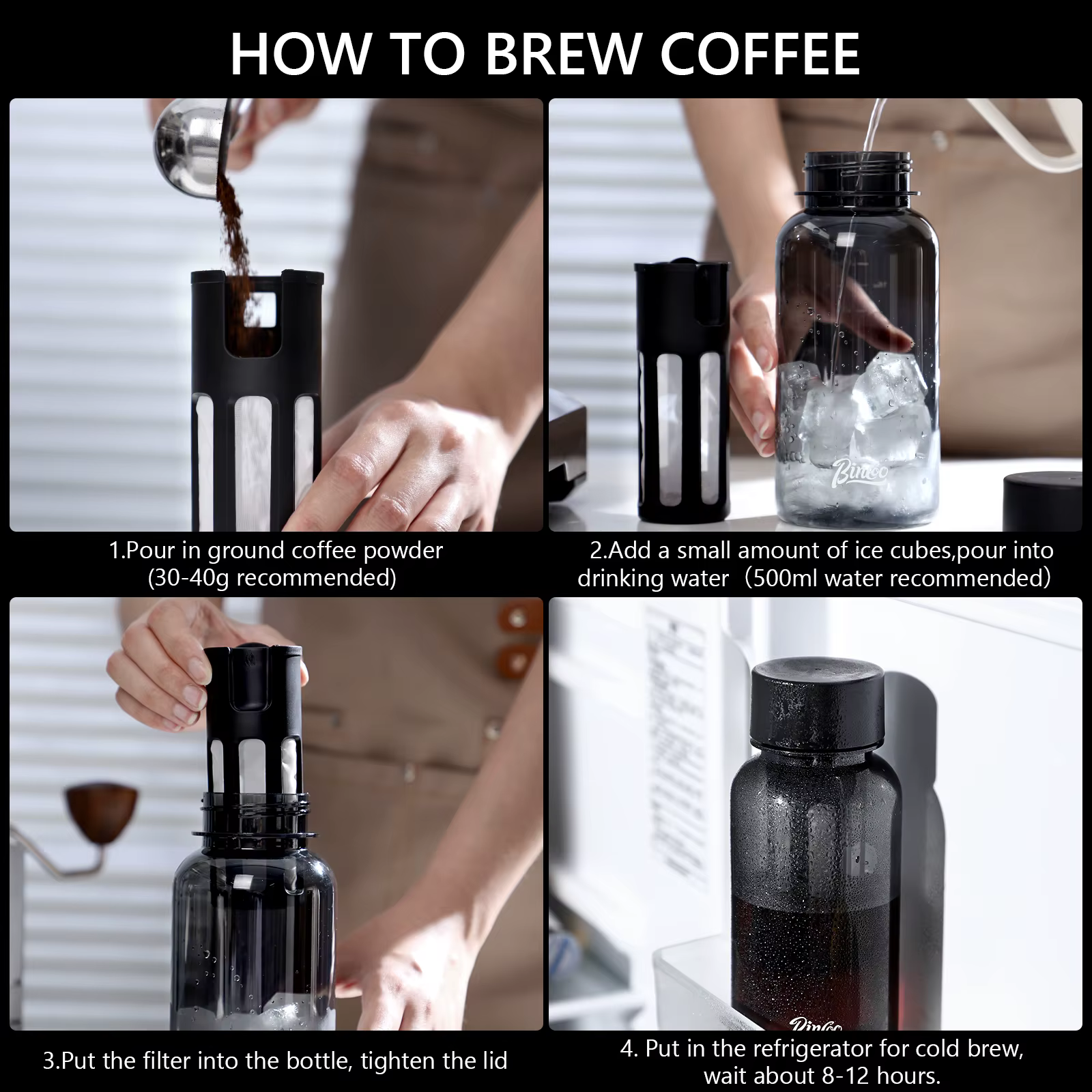 Bincoo Bouteille d'infusion froide de 600 ml avec filtre à 300 mailles
