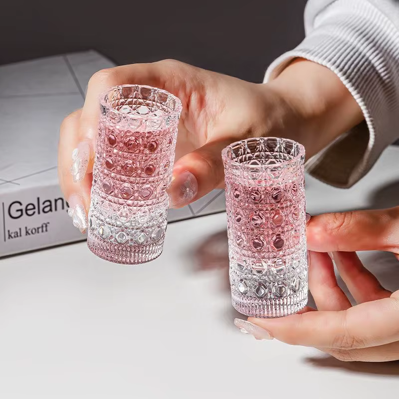 Verre épaissi Mini ensemble de tasses d'eau de luxe Transparent motif en relief vin glace eau petite tasse