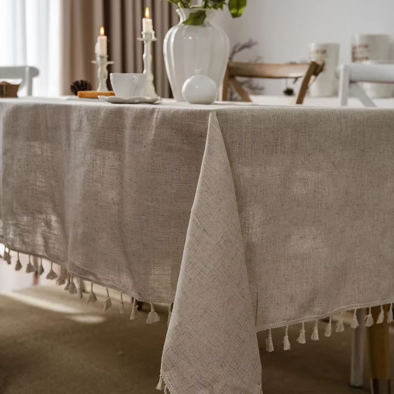 Nappe rectangulaire beige couverture de Table avec gland décoration