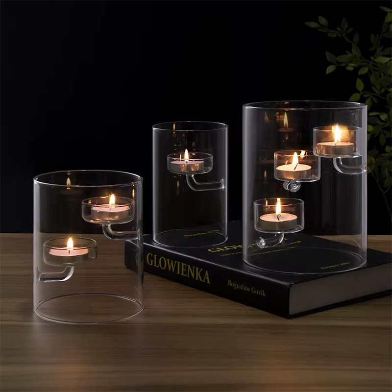 Bougeoir cylindrique européen en verre creux d'ouragan