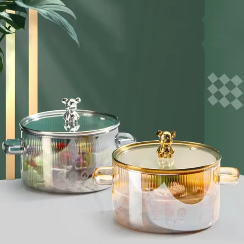 Casserole en verre transparent de 1500ML avec double poignées