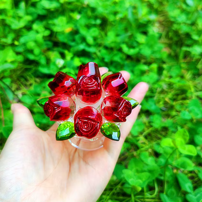 Fleurs de roses artificielles en verre de cristal