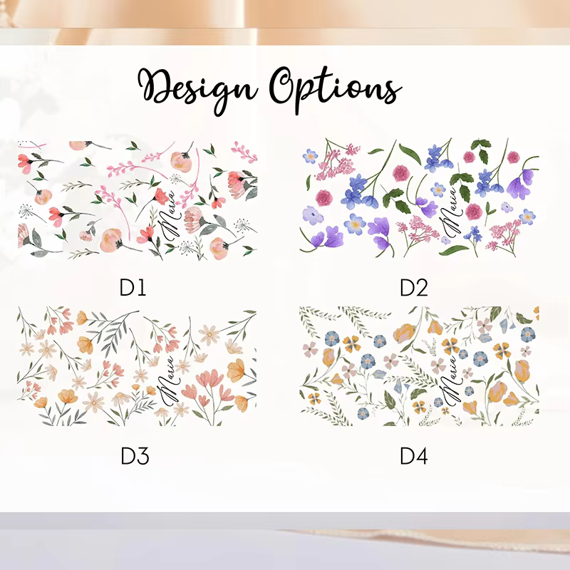 Tasses en verre personnalisées à motif floral 16oz avec couvercle et pailles