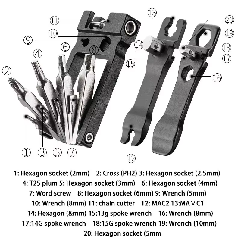 Outil de réparation pliant de vélo, outil de réparation Portable multifonctionnel 20 en 1 pour appareils ménagers, Mini clé de réparation de vélo