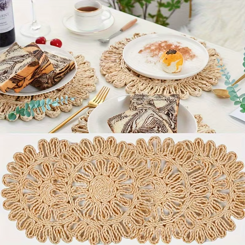 Napperons et sous-verres en rotin tissé à la main – Tapis de table circulaires résistants à la chaleur pour la cuisine
