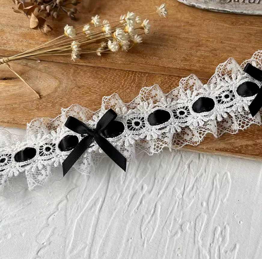 1 mètre de dentelle brodée bleue, rose, verte, noire, violette, café, avec nœuds, pour la décoration de vêtements DIY, largeur 3,8 cm