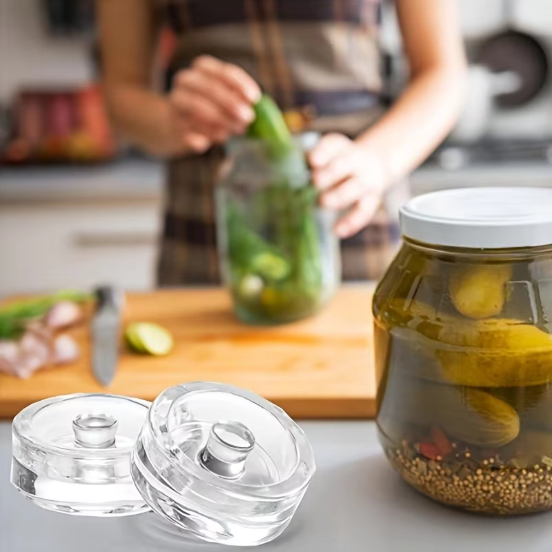 1/2/4 Pièces Poids de Fermentation en Verre Transparent avec Poignée pour Bocaux à Large Ouverture et Couvercles