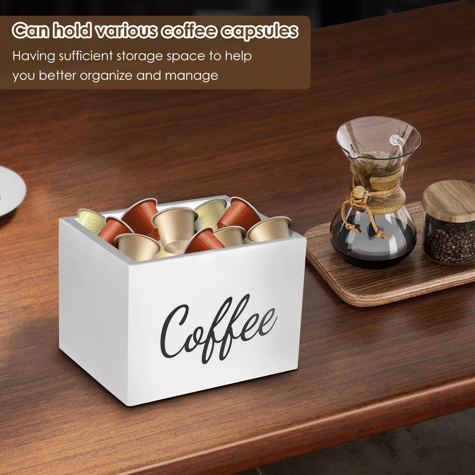 Porte-dosette de café en bois avec couvercle