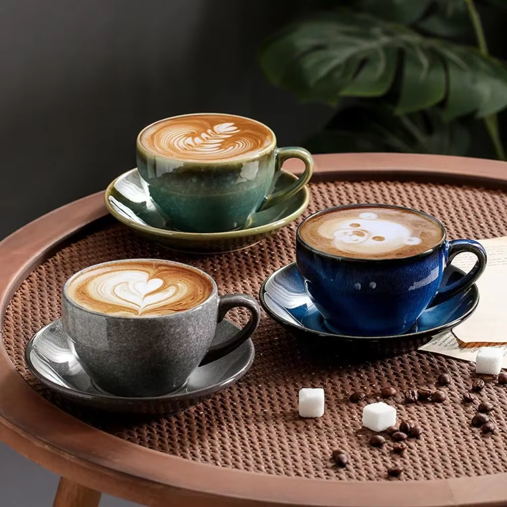 Tasse à café en céramique rétro tournée au four Cappuccino Latte fantaisie en relief Art