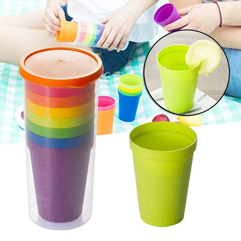 Lot de 14 gobelets en plastique arc-en-ciel réutilisables – Tasses à eau portables