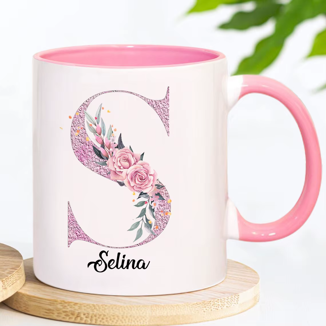 Tasse à café florale personnalisée avec nom