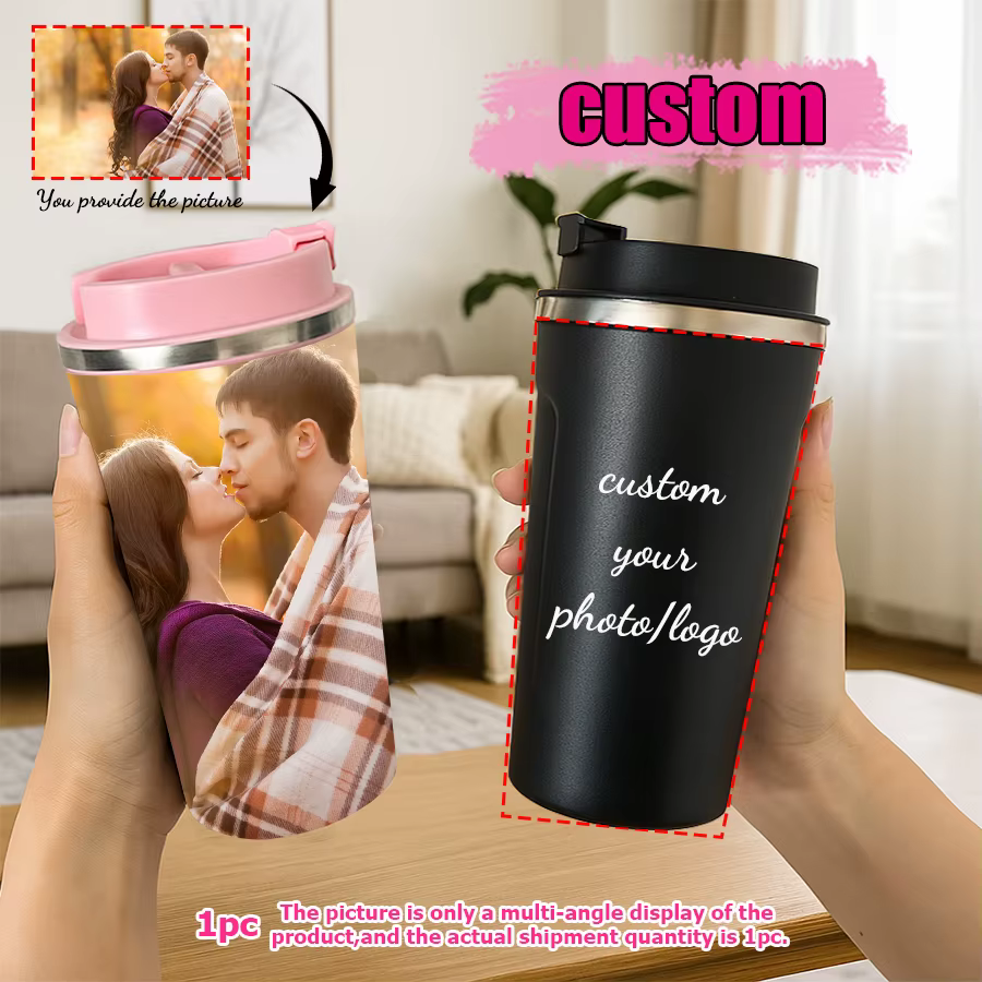 1 tasse à café isotherme en acier inoxydable personnalisée avec photo
