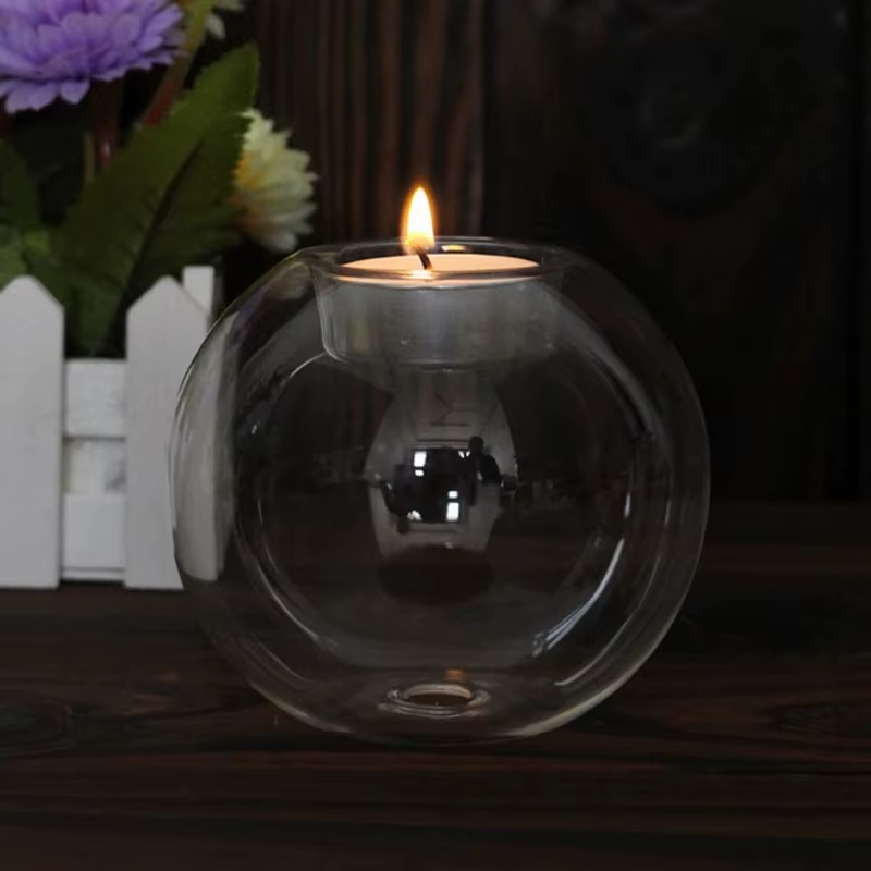 Bougeoirs ronds élégants en verre – Centre de table de style européen pour Noël