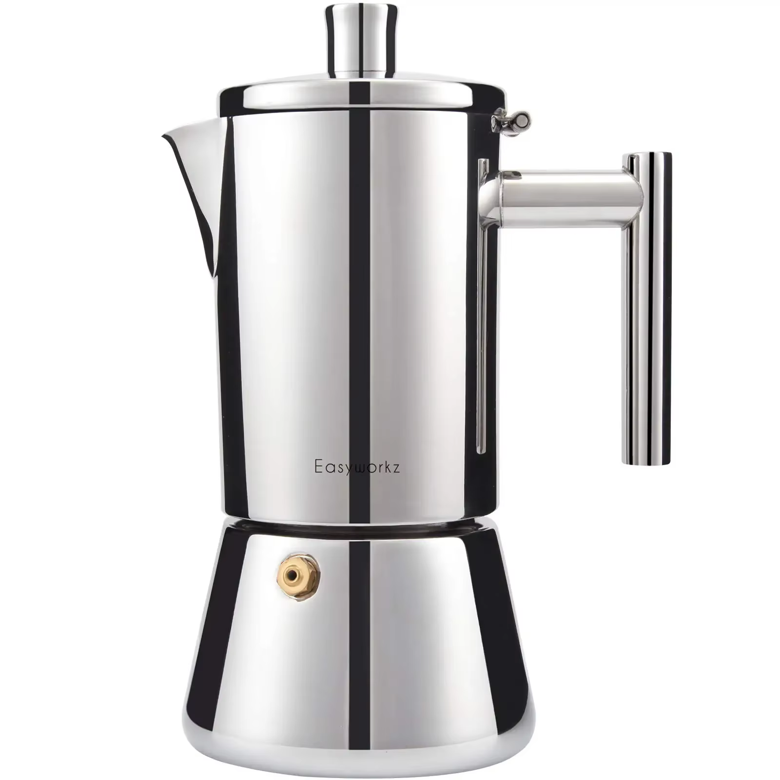 Easyworkz Diego Cafetière Expresso Italienne en Acier Inoxydable pour Plaque de Cuisson, 4 Tasses (6,8 oz), Compatible Induction, Type Moka