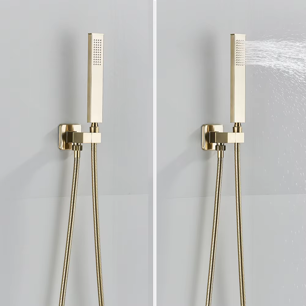 Pommeau de douche à main en plastique ABS, or brossé, tuyau de douche en acier inoxydable de 150cm, accessoire de robinet mural