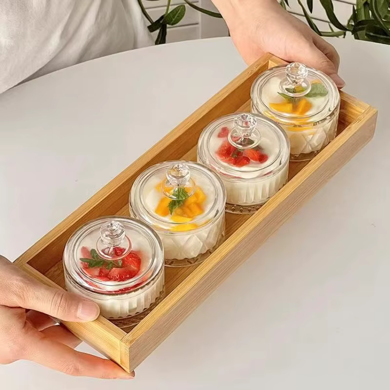 Tasses à Dessert glacées en verre élégantes avec couvercles