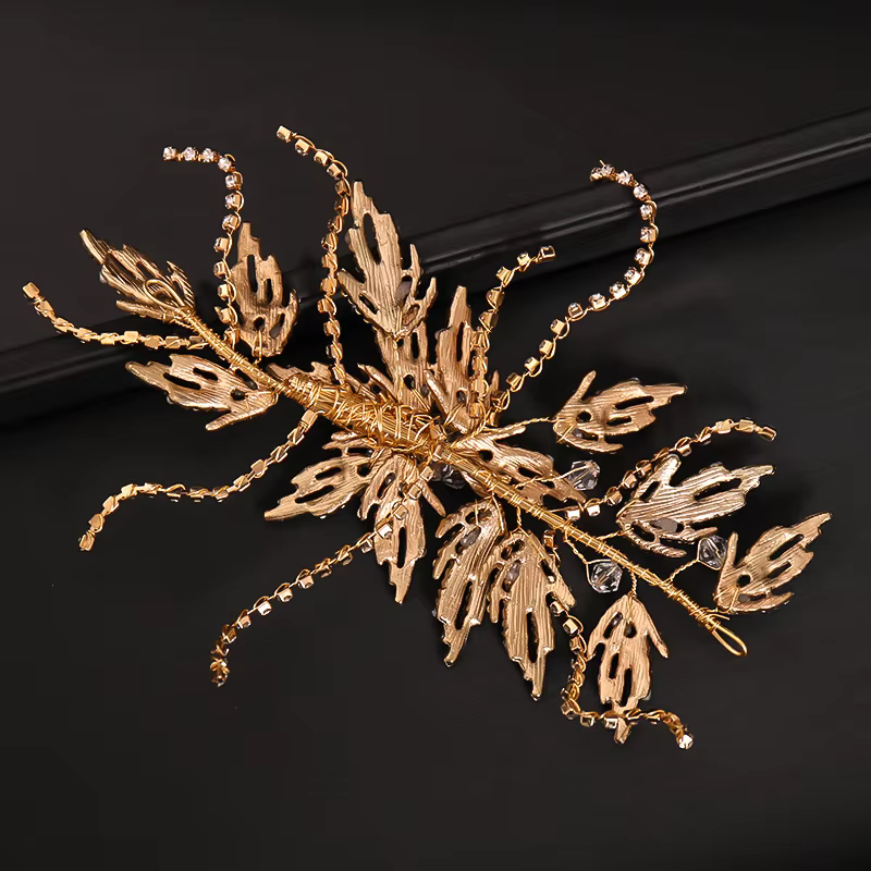 Bandeau de cheveux en biscuits doré pour mariée, bandeau de sauna en cristal, accessoires de mariage, bijoux de luxe pour femmes, ornements de fête, pièce de sauna