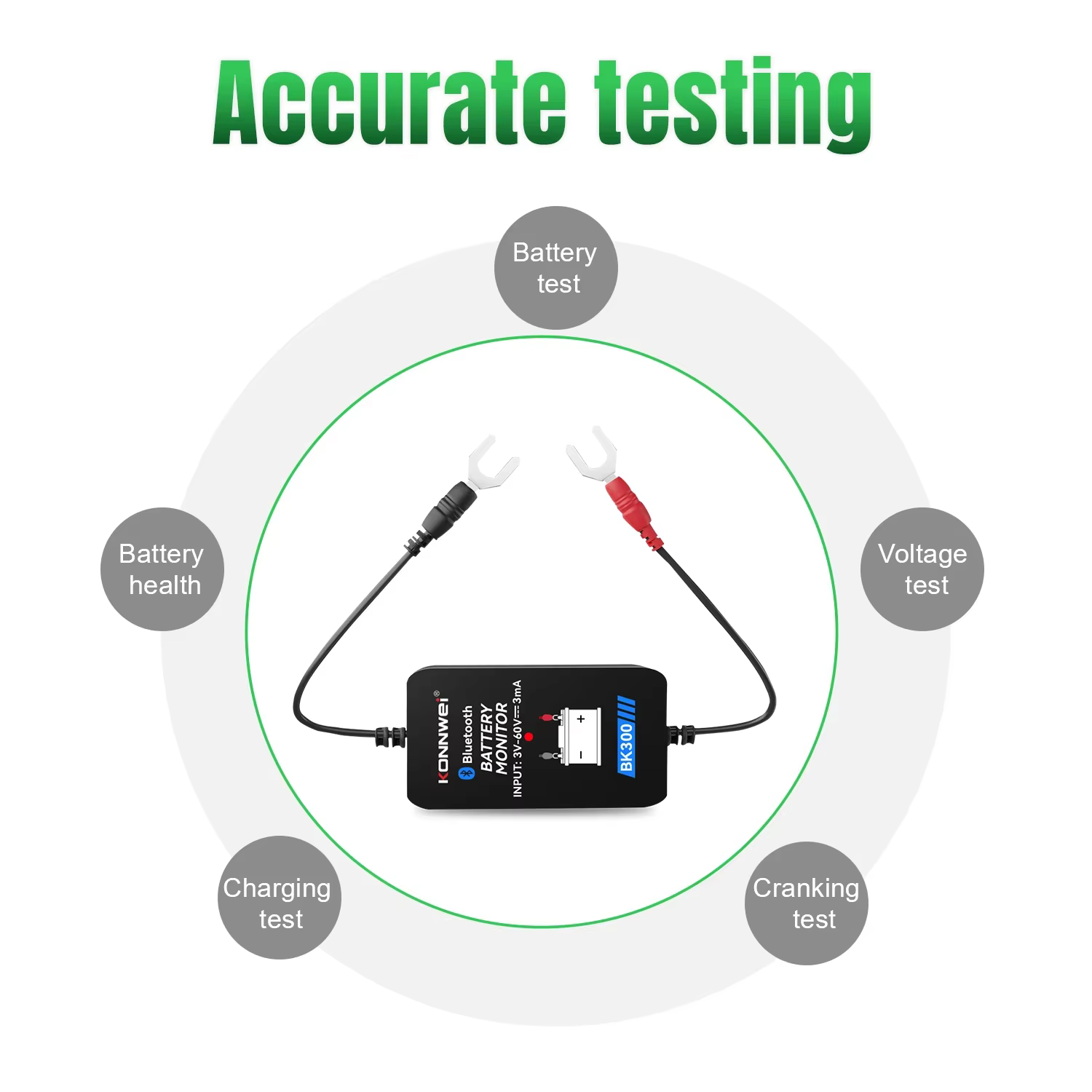 KONNWEI BK300 12V testeur de batterie sans fil Bluetooth 5.2 moniteur de batterie affichage LED SOH SOC analyseur de batterie outils de test automatique