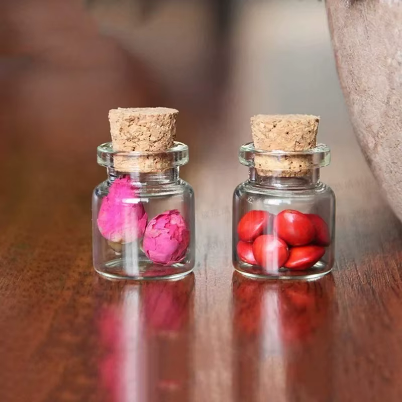 Mini Bouteille de Souhait en Verre Transparent avec Liège