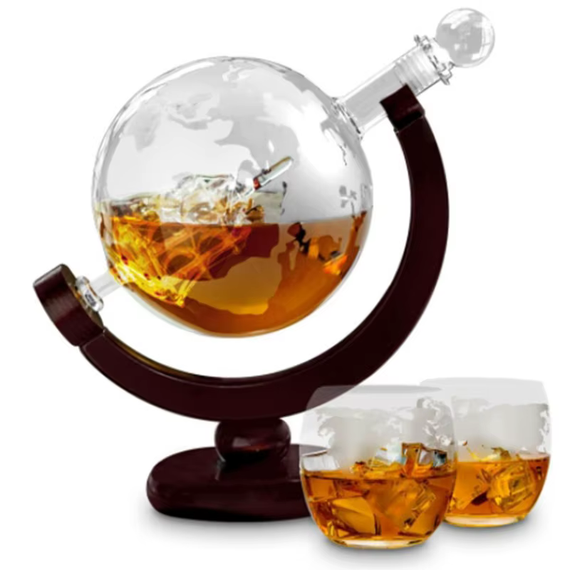 Décanteur à whisky globe brodé personnalisé, carafe à whisky