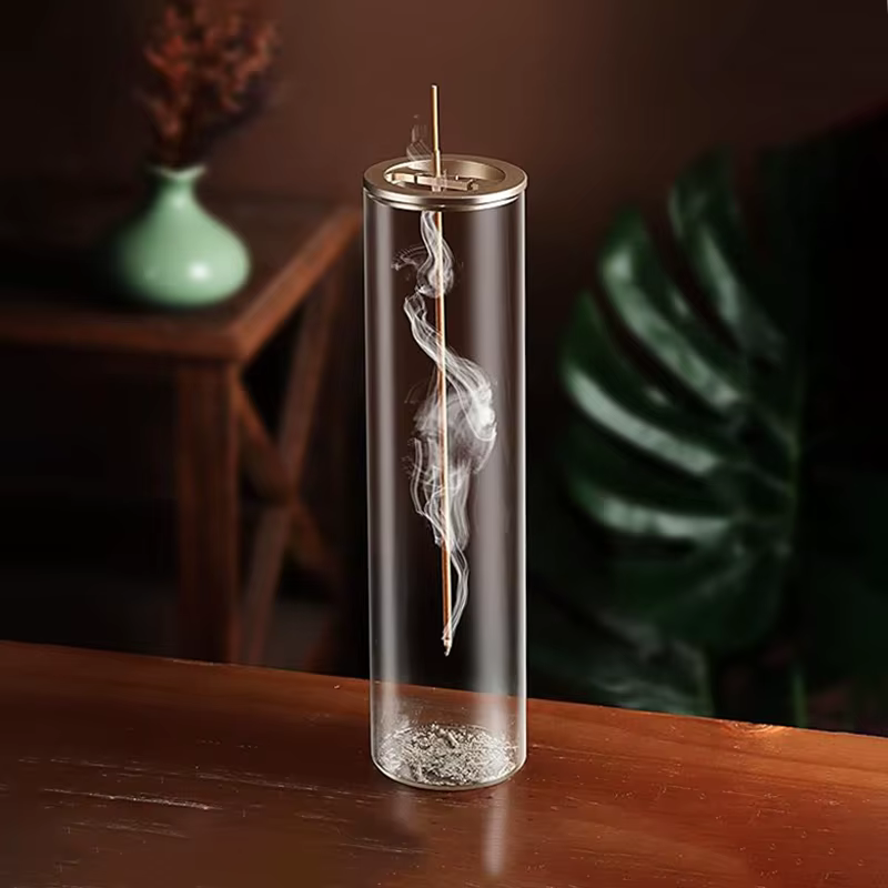 Brûleur d'encens moderne en verre anti-cendres volantes avec cendrier