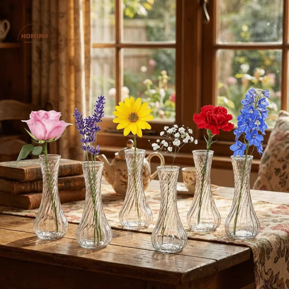 Lot de 6 mini-vases en verre transparents pour décoration de table