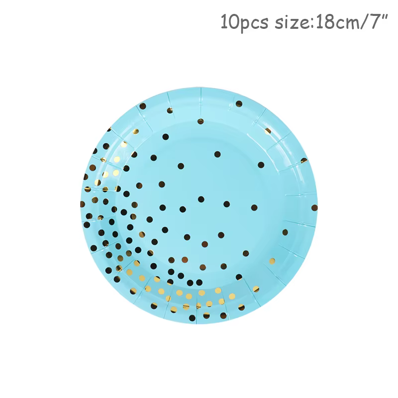 Vaisselle jetable à points bronzants bleus