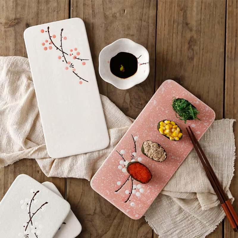 Assiettes rectangulaires en céramique de style japonais