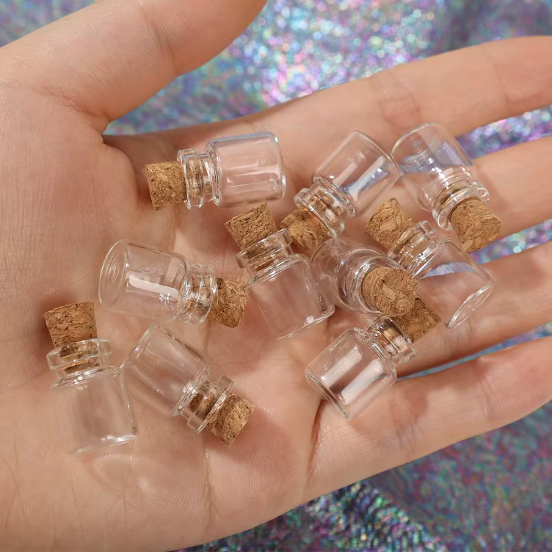 Mini Bouteille de Souhait en Verre Transparent avec Liège